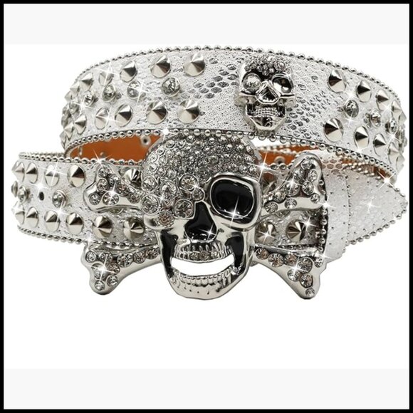 Rhinestone Skull Studded Belt with Eco-Friendly Leather main image 6